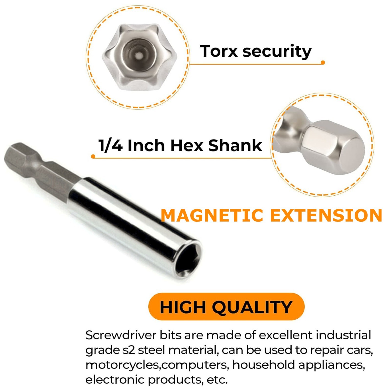 33 PCS Tamper Security Torx Bit Set Hex Head Drill Extension Screwdriver Bits US