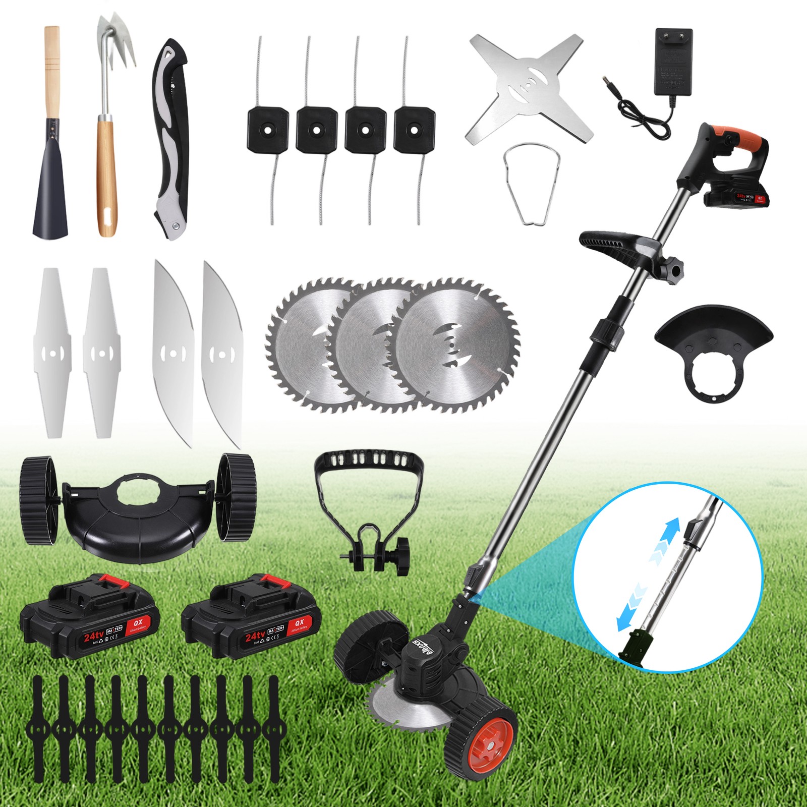24V Cordless Weed Eater Electric Brush Cutter Lawn Edger Grass String Trimmer
