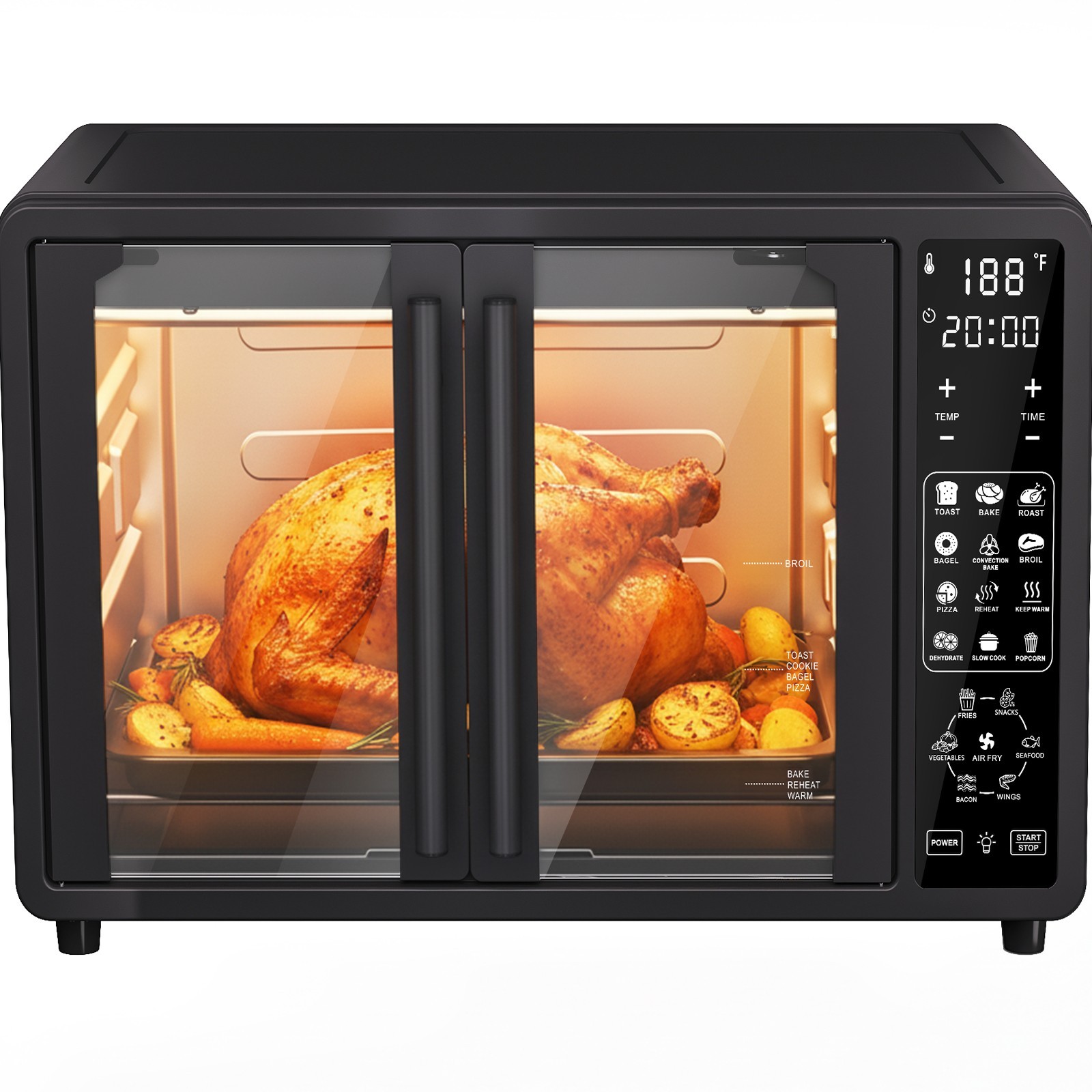 25 QT French Door Air Fryer Toaster Oven Combo 1700W 19 Functions Digital, Black