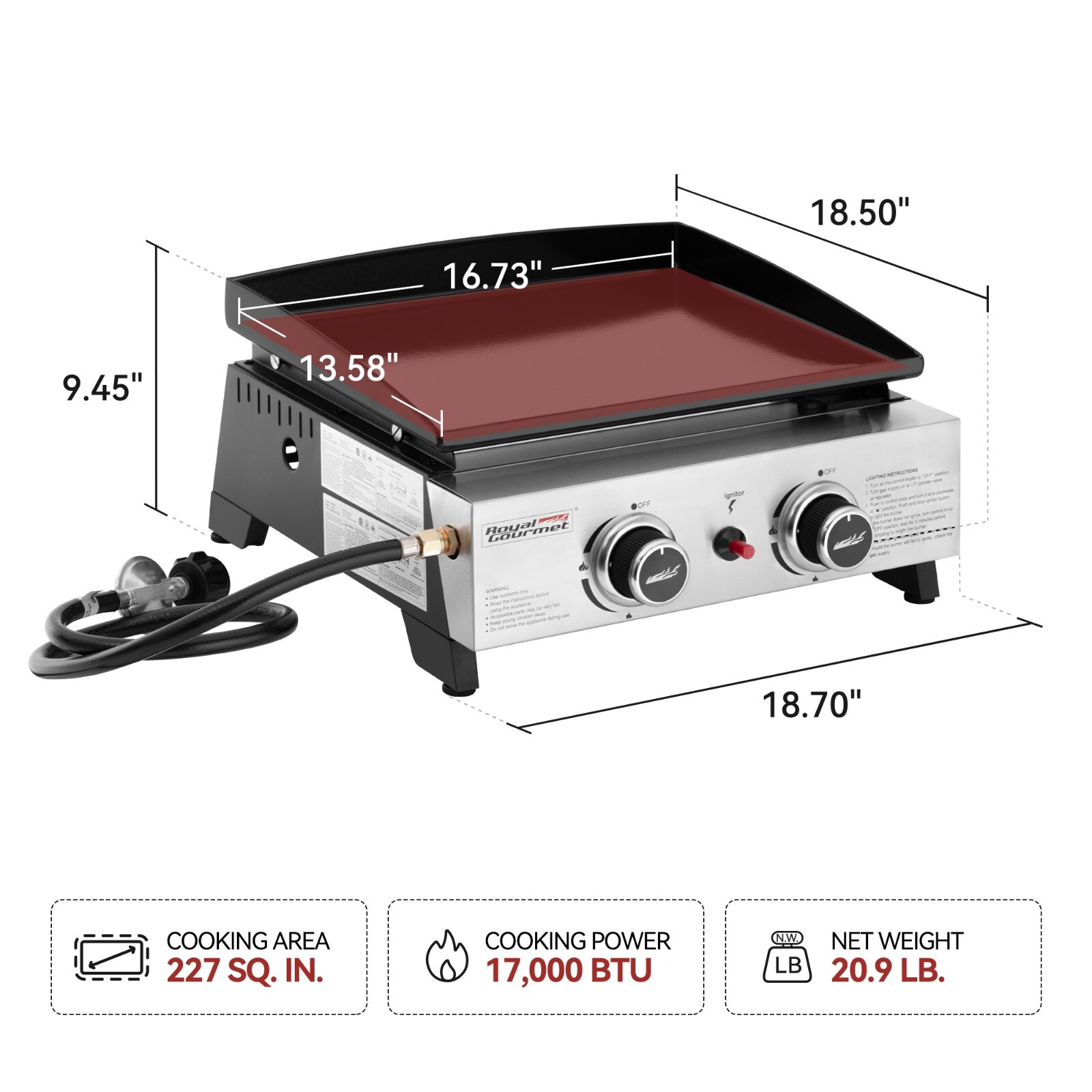 Royal Gourmet Portable 17-Inch 2-Burner Tabletop Gas Griddle Grill