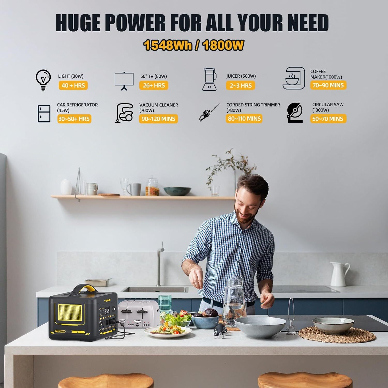 VTOMAN Jump 1800 Portable Power Station 1800W/1548Wh LiFePO4 Battery Generator