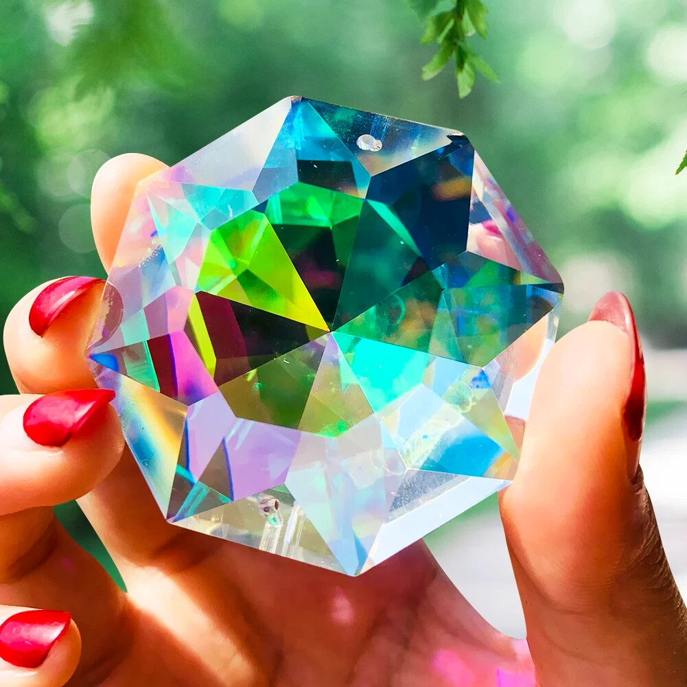 60MM Suncatcher Faceted Octagon Prism Crystal Hanging Rainbow Maker Chandelier