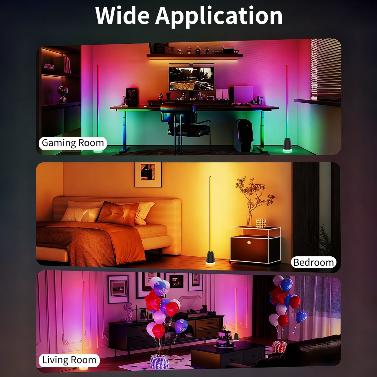 2pc 56″ Smart LED Floor Lamp RGB Remote & APP Control Music Sync Corner Lighting