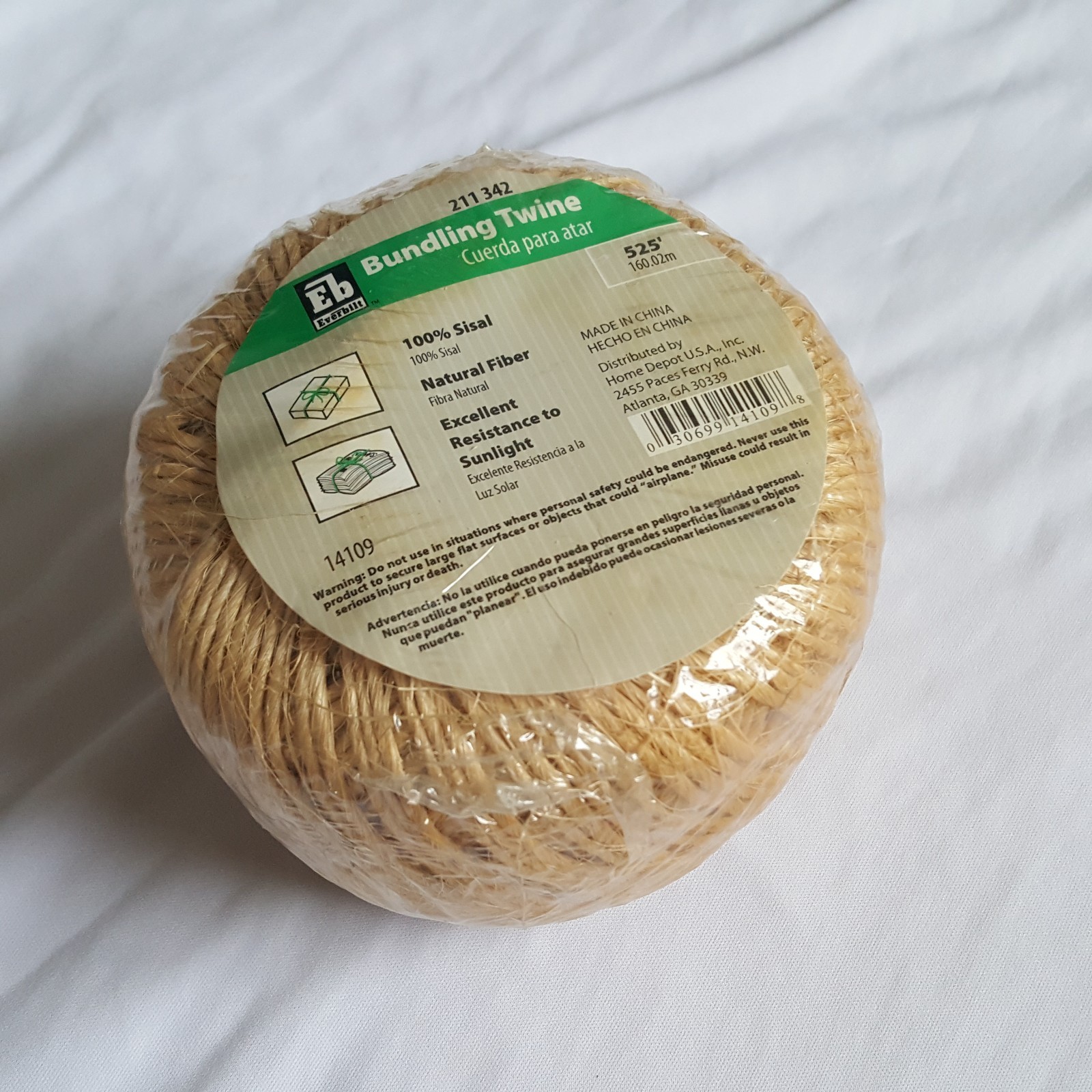 Everbilt 14109 525 ft. Bundling Twine Natural 100% Sisal Twisted rope 211 342..