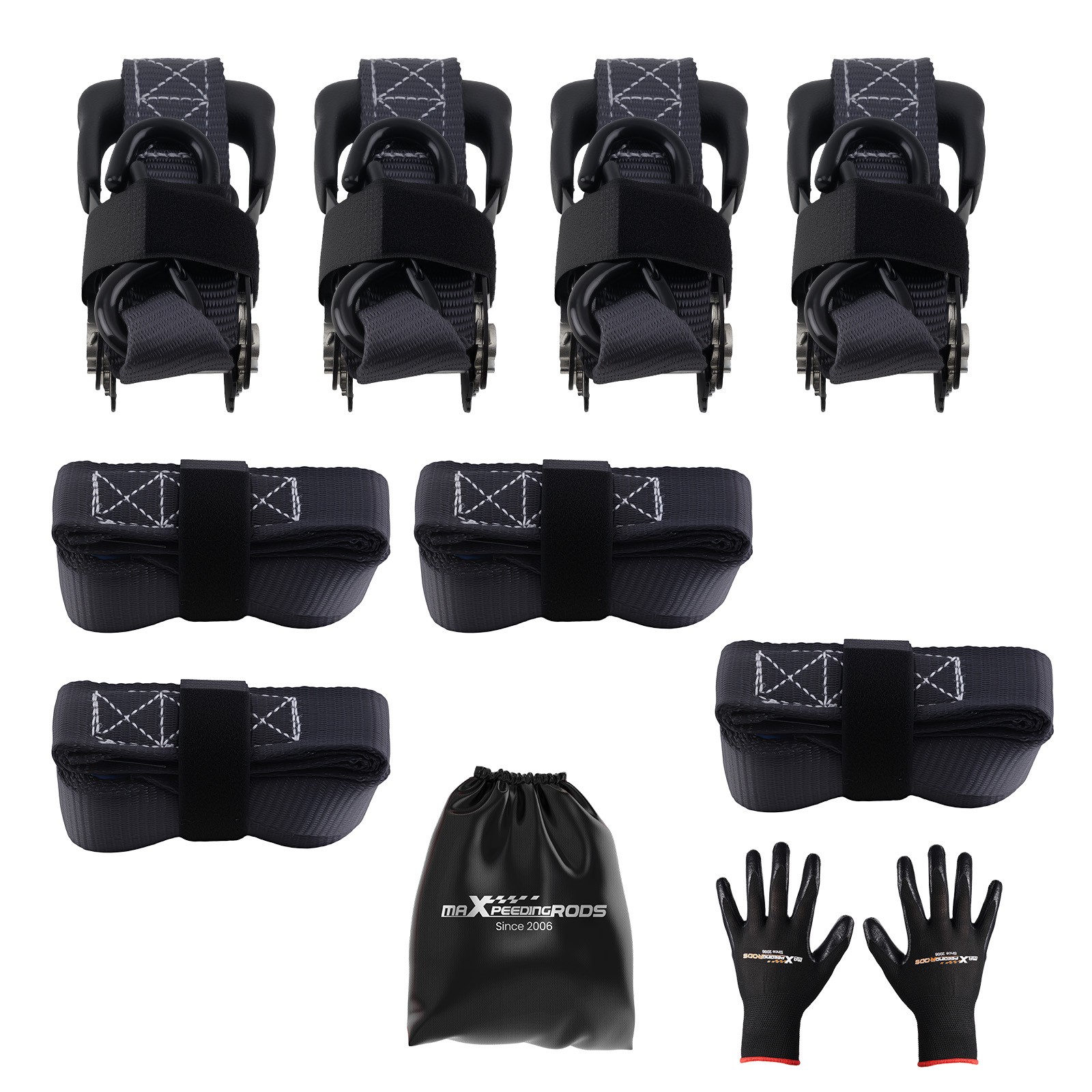 4 Pack Retractable Ratchet Tie Down Straps 1.6” x 8′ 5208 lbs Heaty Duty Black