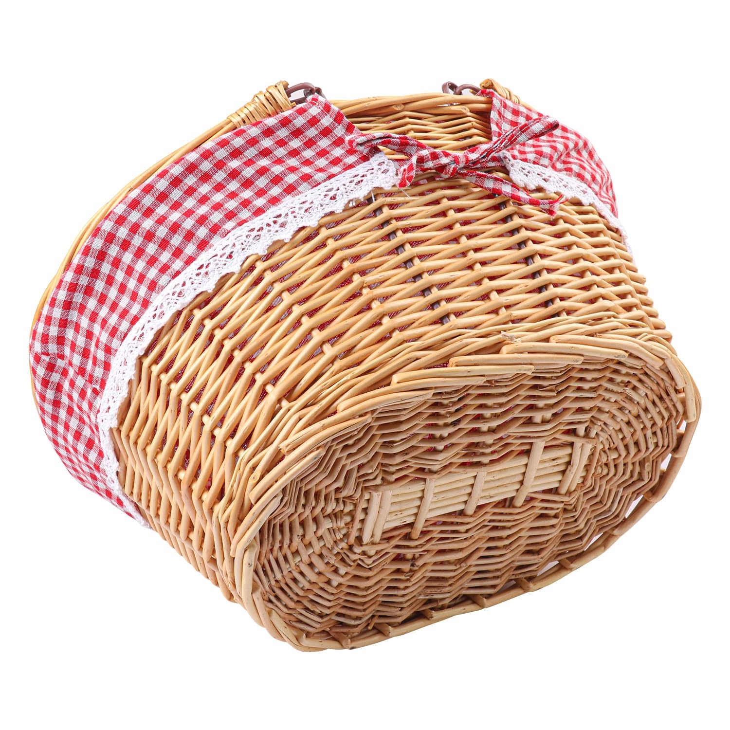 14.2 In Large Natural Wicker Basket Linen Cotton Lining Oval Woven Handle