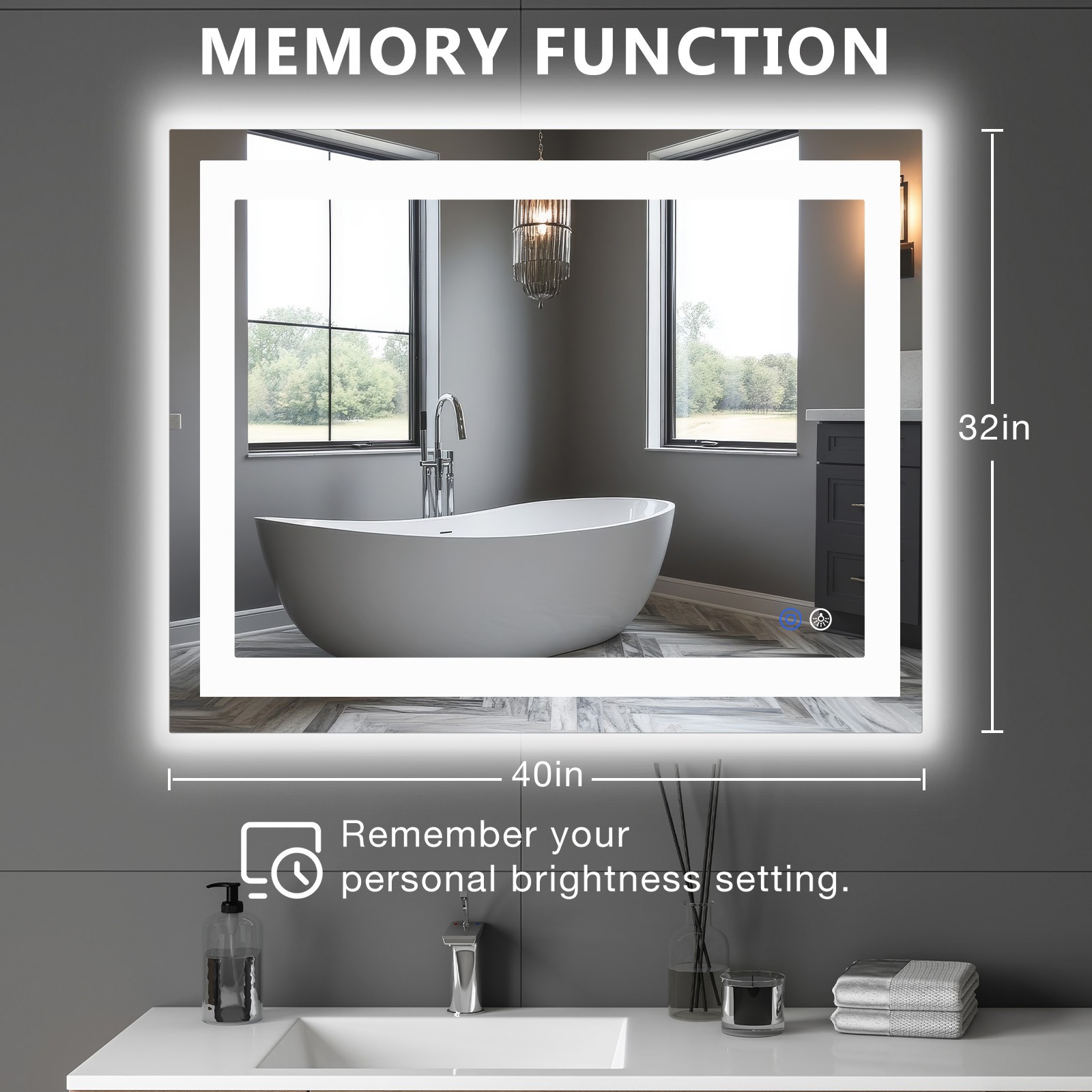 Dual LED Lighted Bathroom Mirror,Smart Memory Function,Anti-Fog Vanity Mirror
