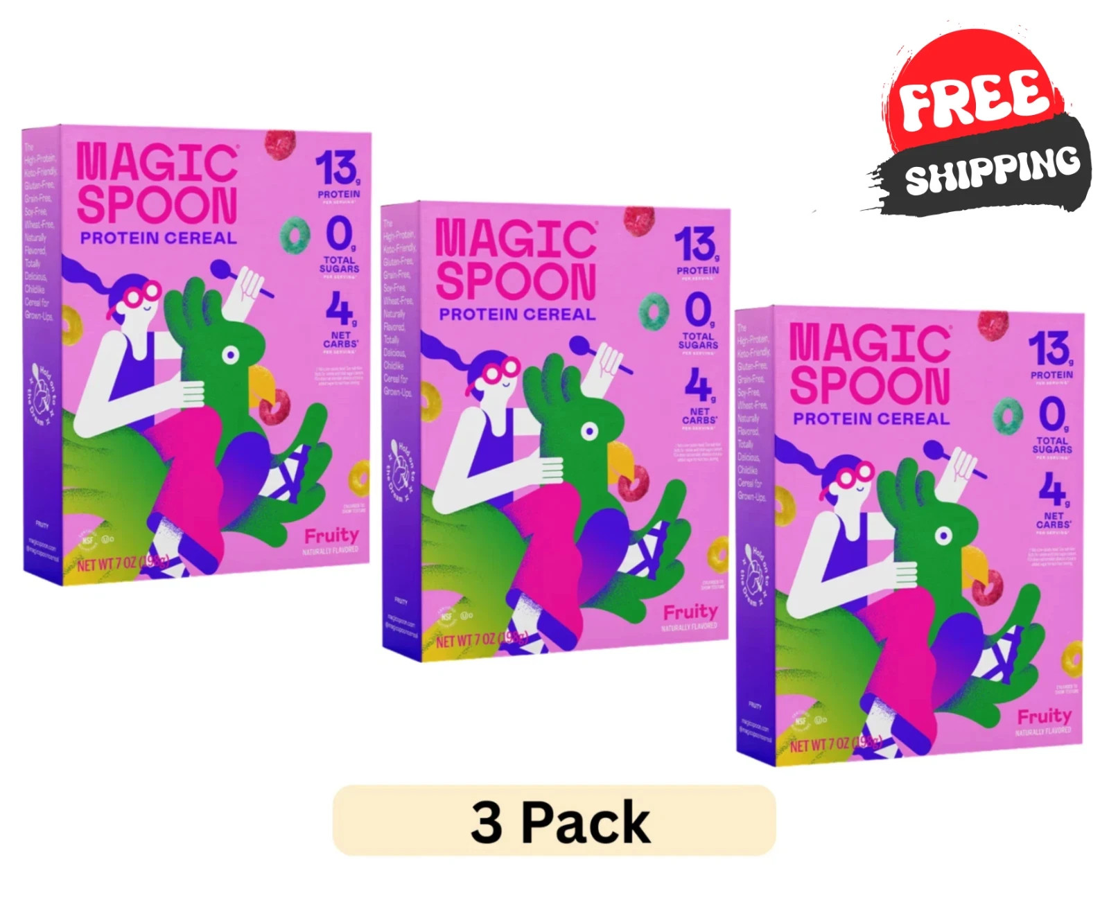 Magic Spoon Fruity Grain-Free Breakfast Cereal, 7 oz Box (3 PACK) FREE SHIPPING