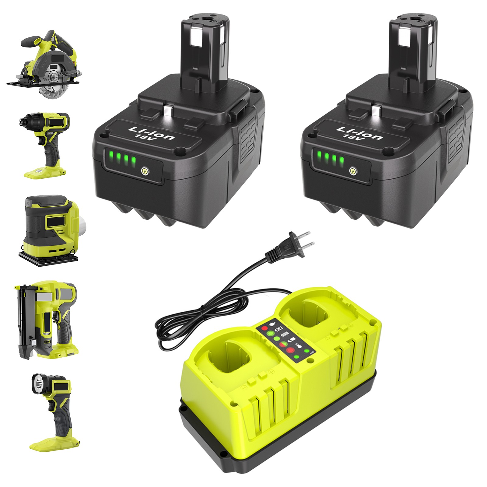 2X 18V 8.0Ah Battery & Dual Charger Kit for Ryobi 18 Volt One+ Lithium Batteries