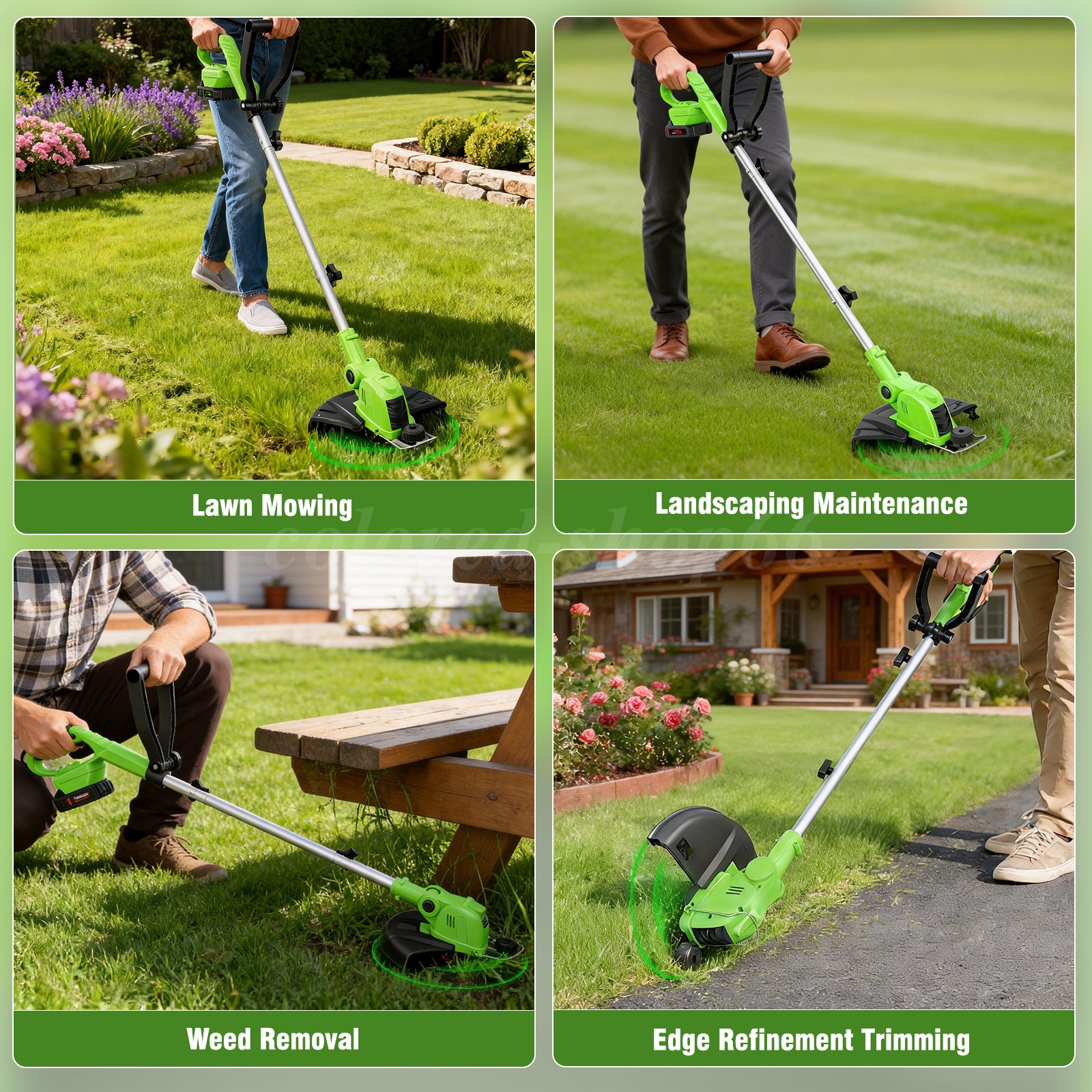Electric Cordless Grass String Trimmer Lawn Edger Weed Wacker Cutter & 2 Battery
