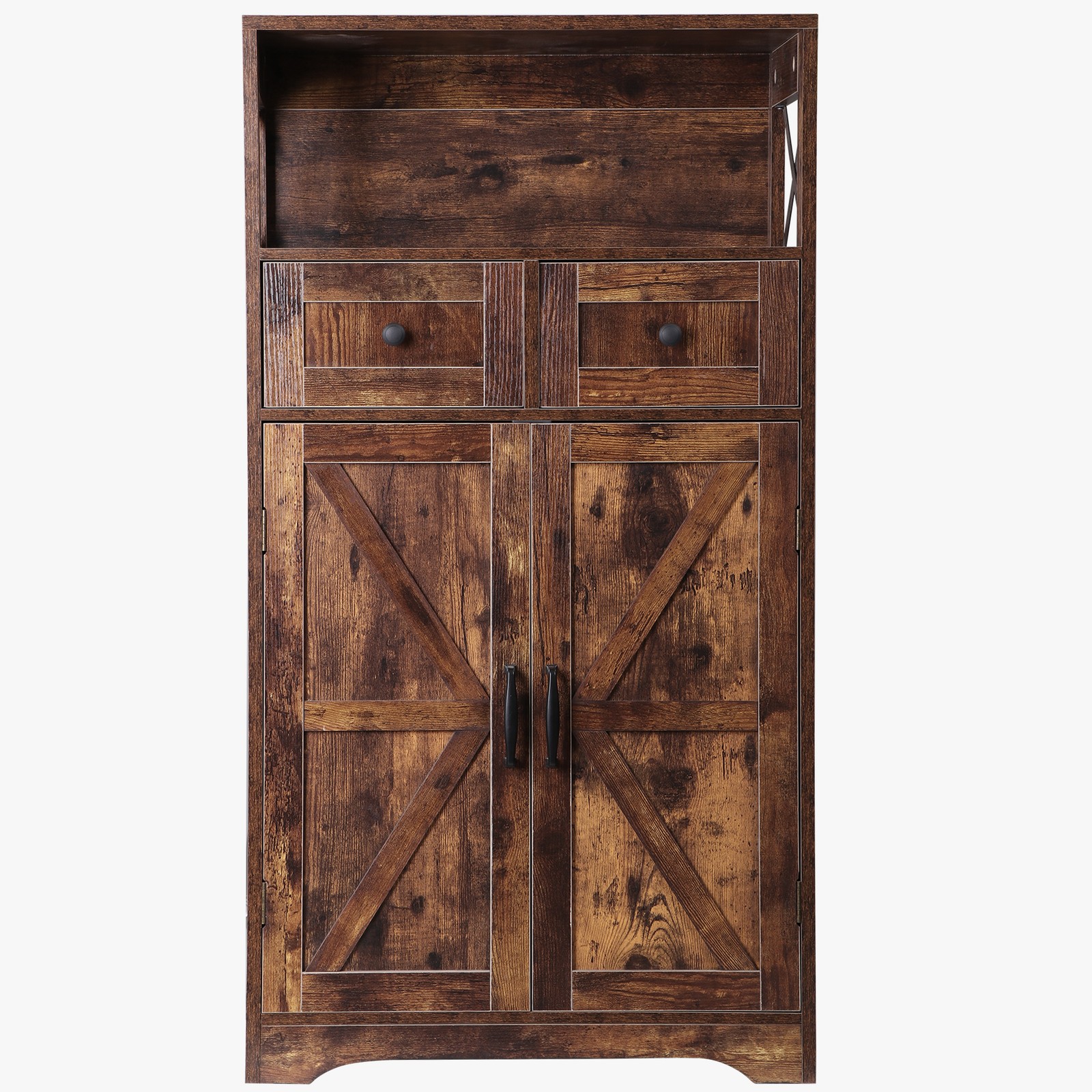 Brown Storage Cabinet with Doors & Drawers Freestanding Kitchen Pantry Cabinet