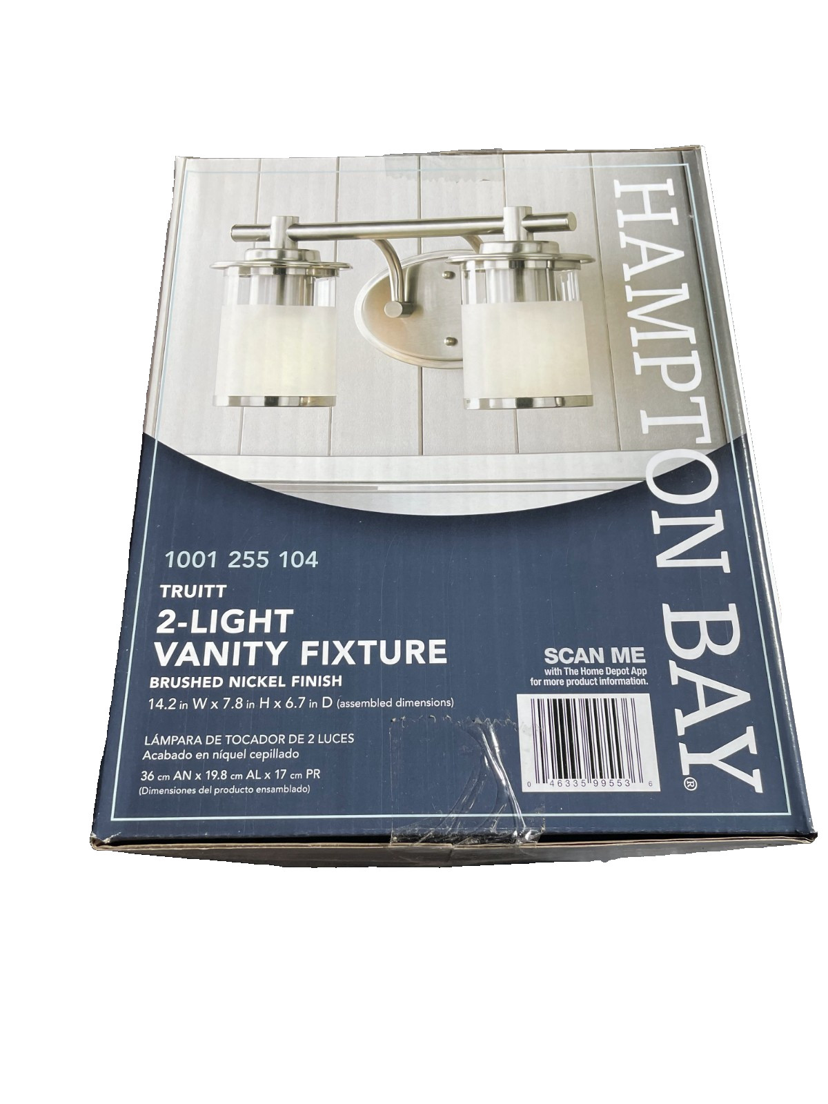 Hampton Bay Truitt 14.2 in. Brushed Nickel 2-Vanity Light with Edge Glass Shades