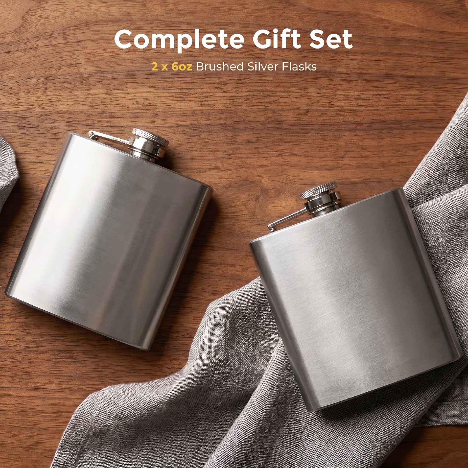 Ultrarayc 2PCS 6oz Silver Hip Flask Set Stainless Steel Liquor Pocket Flask Gift