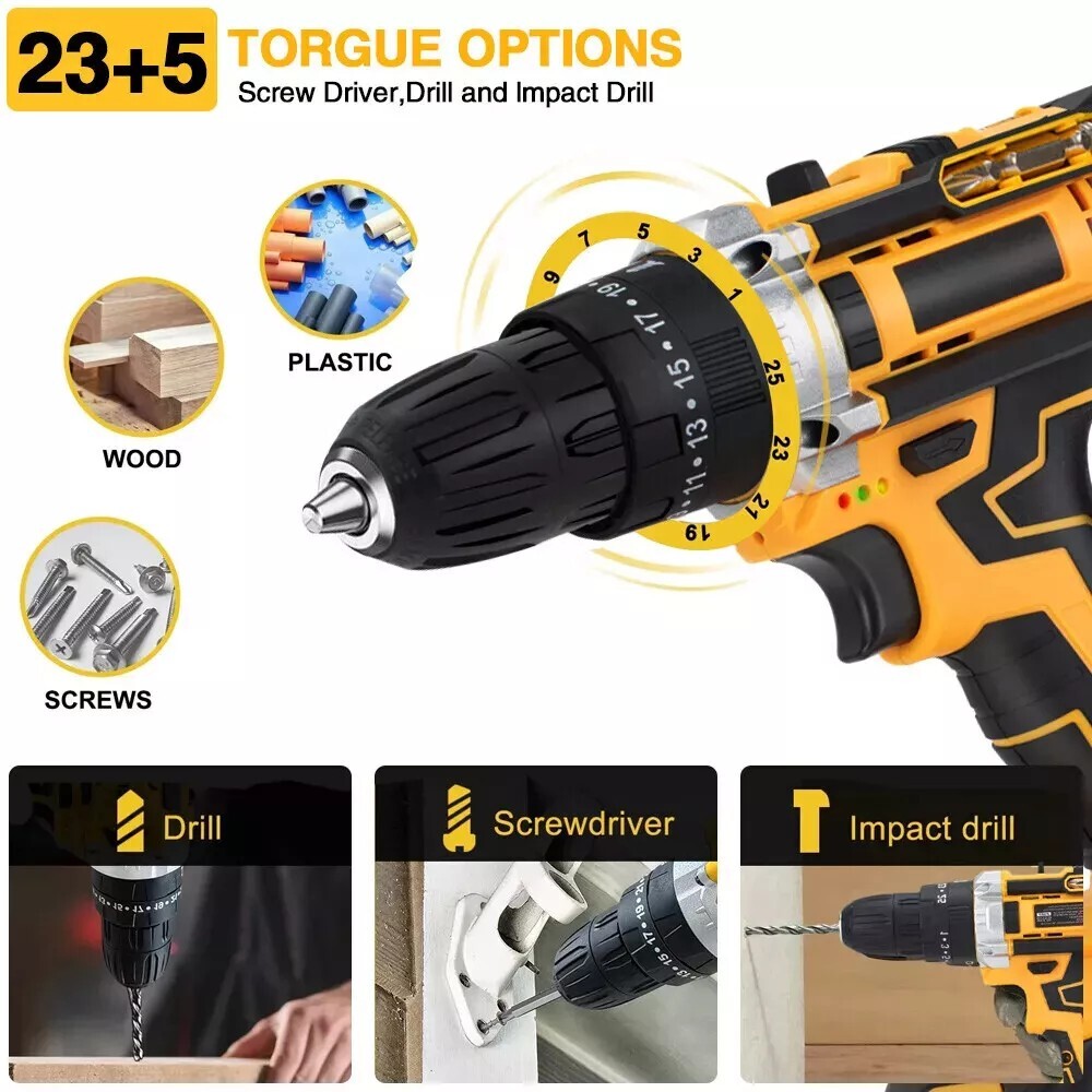 Hammer Drill Cordless Brushless Impact Driver Combo Kit With 2 Battery & Charger
