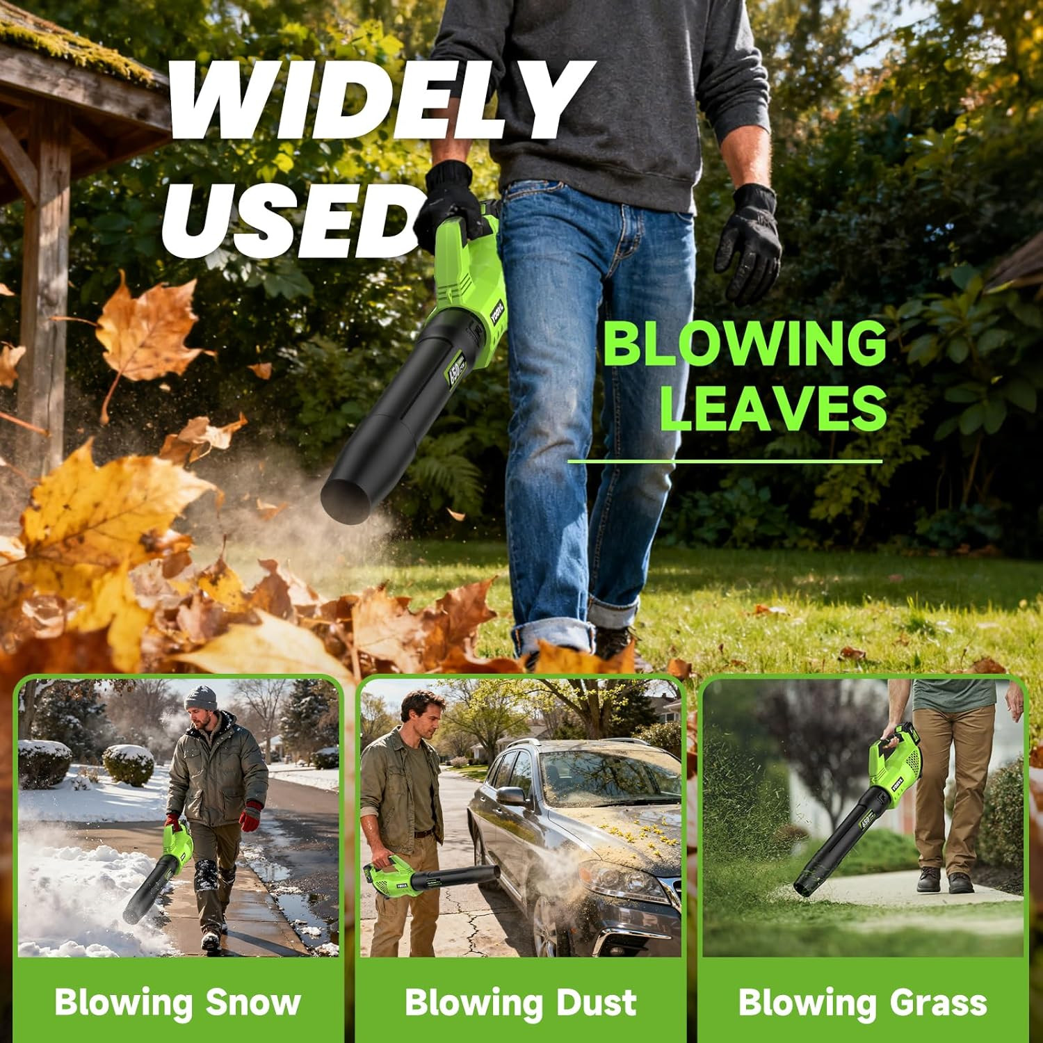 Leaf Blower Cordless, 650CFM Electric Leaf Blowers with 2 X 5.2Ah Batteries and