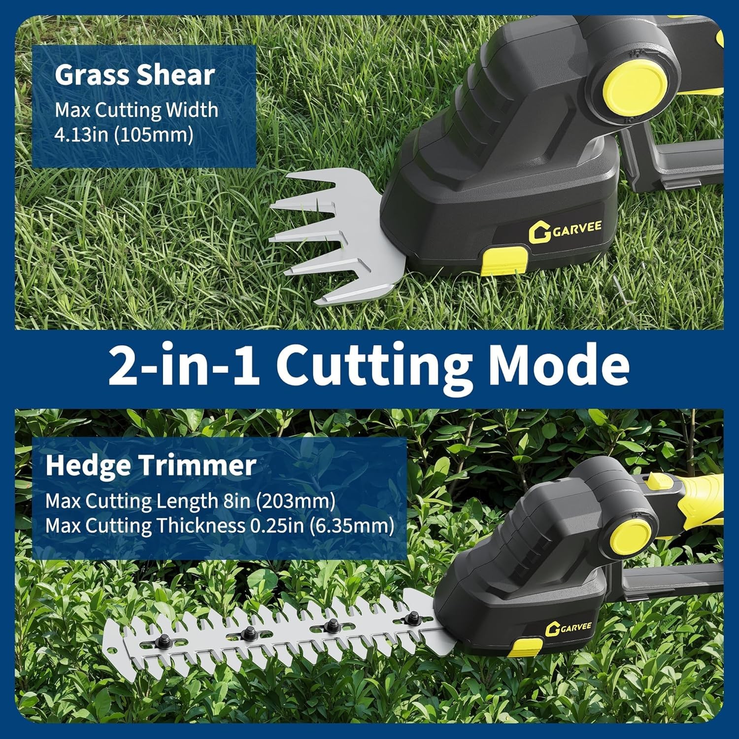Cordless Hedge Trimmer 20V Battery 2-in-1 Electric Grass Shear and Shrub Trimmer