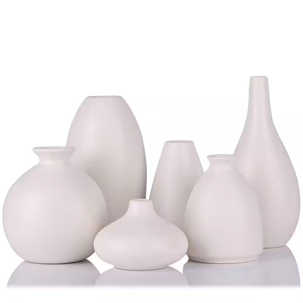 6.7 in Small White Vases for Flowers, Ceramic Bud Vase Bulk Boho Centerpieces, S