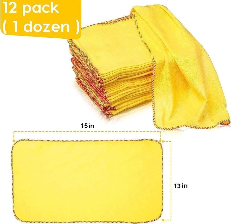 6 PCS 100% Pure Cotton Yellow Multi-Purpose Dusters Cleaning Cloths (2 Pack)-New