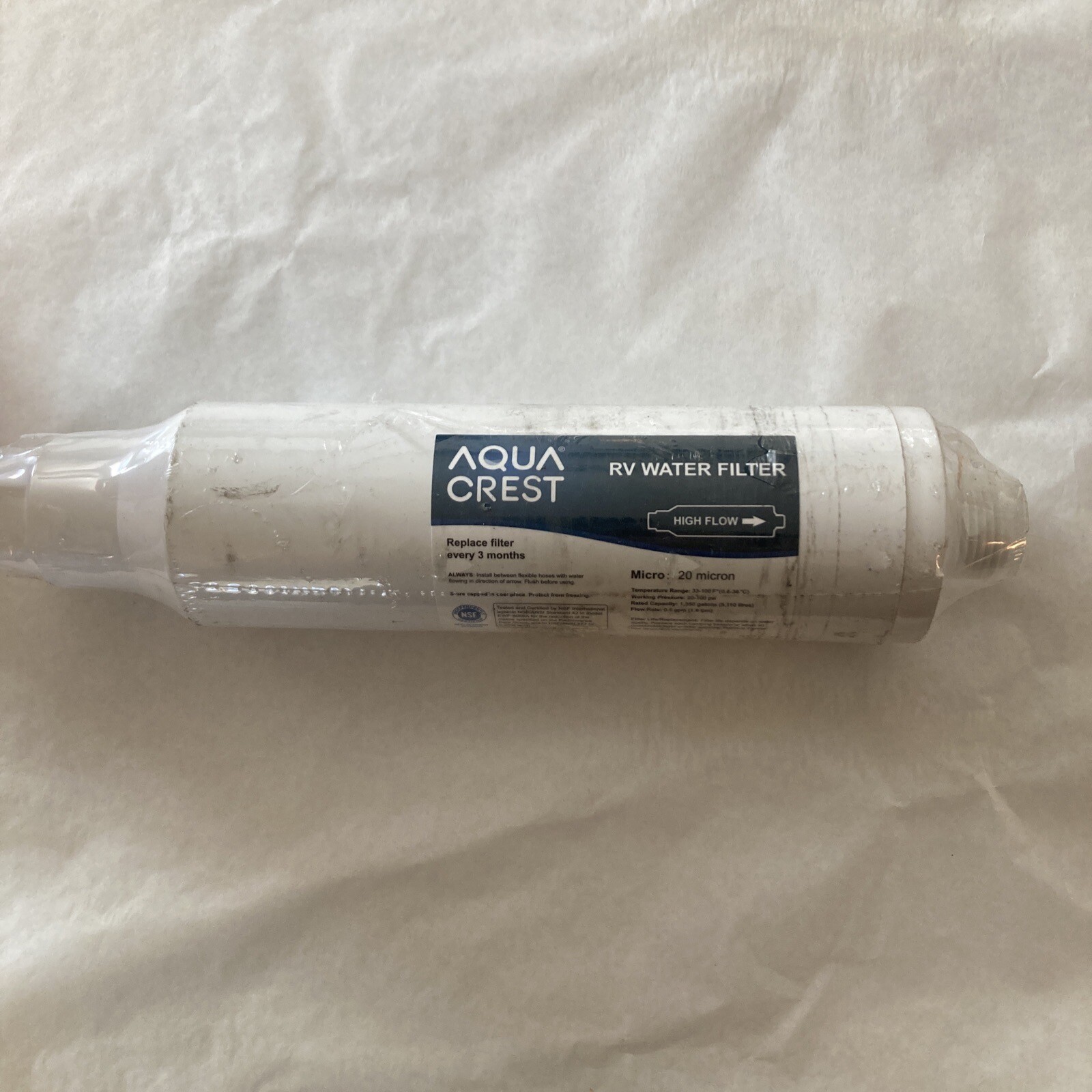 AQUA CREST RV Inline Water Filter Reduces Chlorine Bad Taste odor for RVs 20 Mic