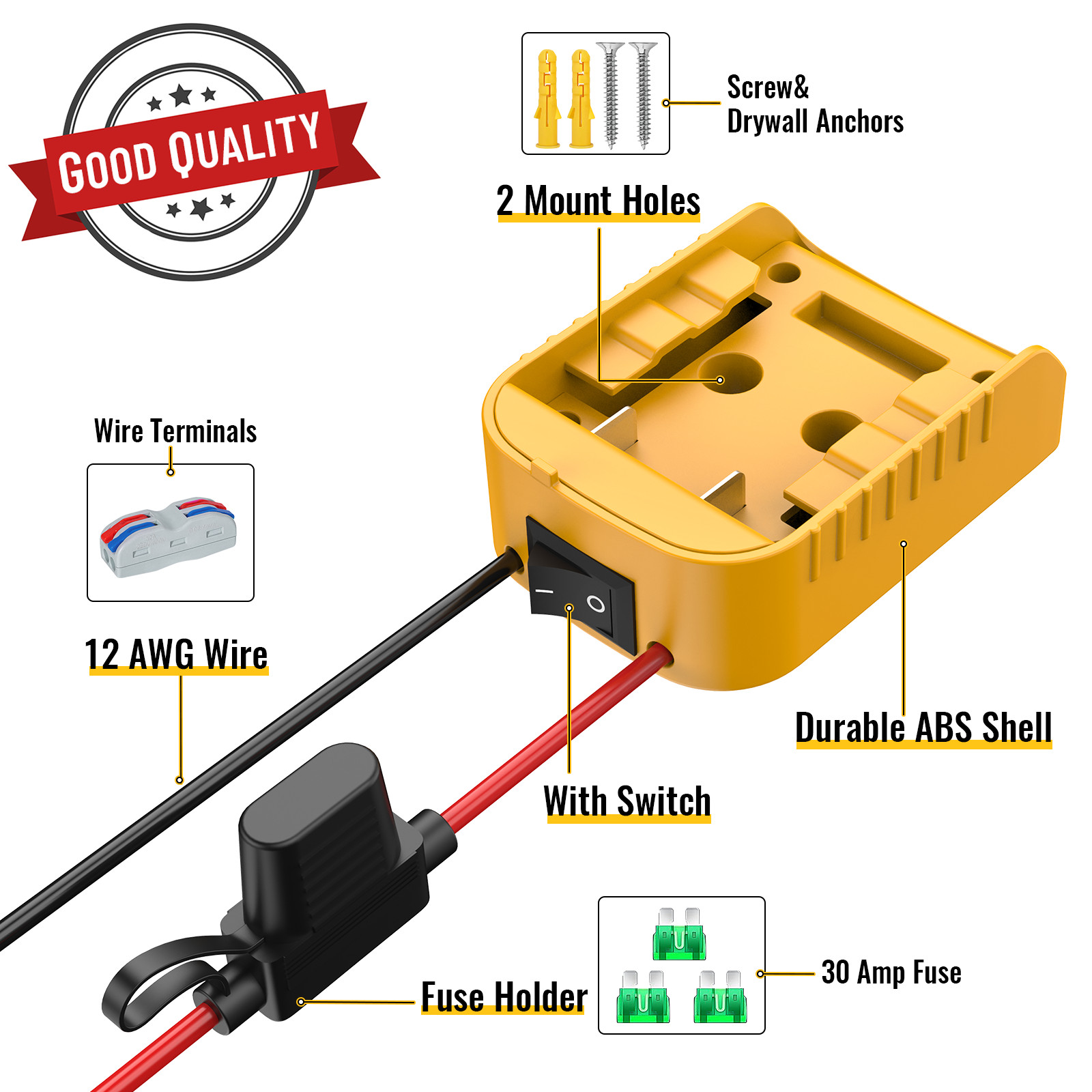 2-Pack 20V To 12V Power Wheel Adapter Compatible with Dewalt 20V Battery