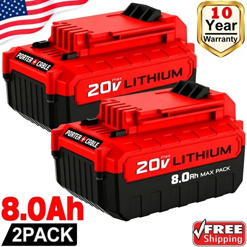 2PACK 20 Volt 8.0Ah Lithium-ion Battery for Porter Cable 20V MAX PCC685L PCC680L