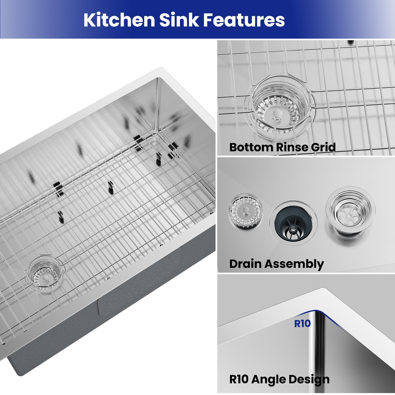 JOMOO 30″ Brushed Stainless Steel Drop-In Topmount Kitchen Sink Single Bowl