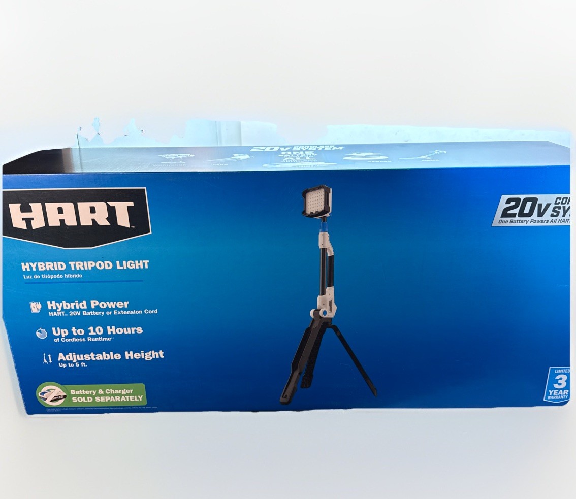 Hart New Hybrid 20v Cordless Tripod LED Work Light 2,700 Lumens 5 ft Tool