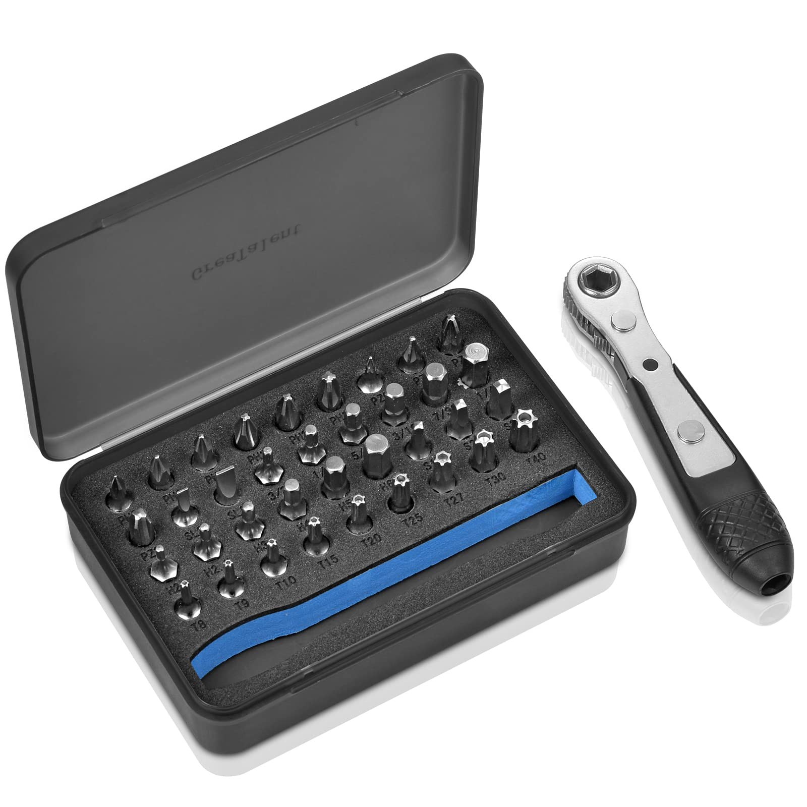 37in1 S2 Steel Mini Ratchet Wrench Screwdriver Bit Set with 1/4″ Hex Shank Ph…