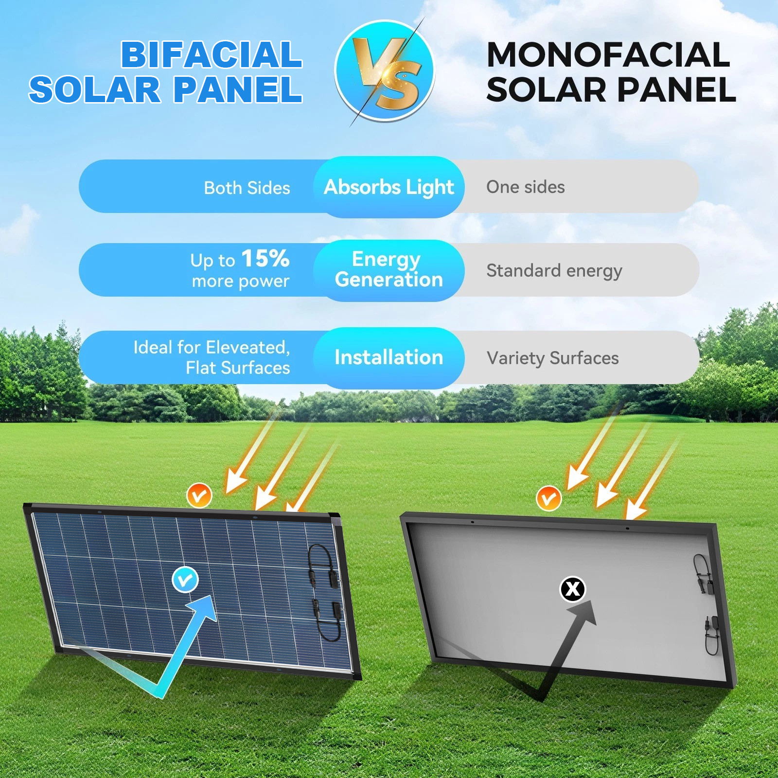 AeternaSol 10Pack 200W Bifacial Solar Panel Mono N-Type 2000W PV Off-Grid Home