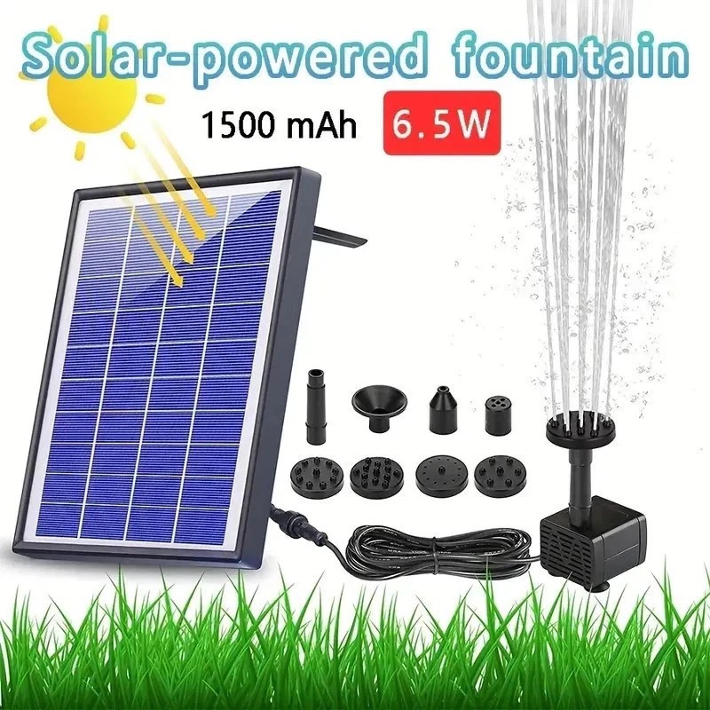 6.5W Solar Fountain Pump Water Pump Built-in 1500mAh Battery 6 Nozzles Xmas Gift
