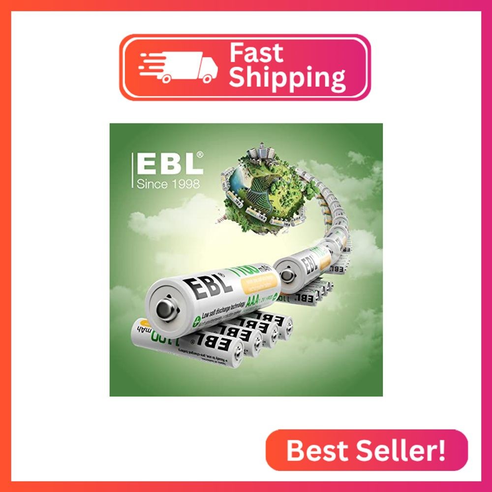 EBL AAA Rechargeable Batteries (4 Counts) 1100mAh Pre-Charged Triple A NiMH Batt