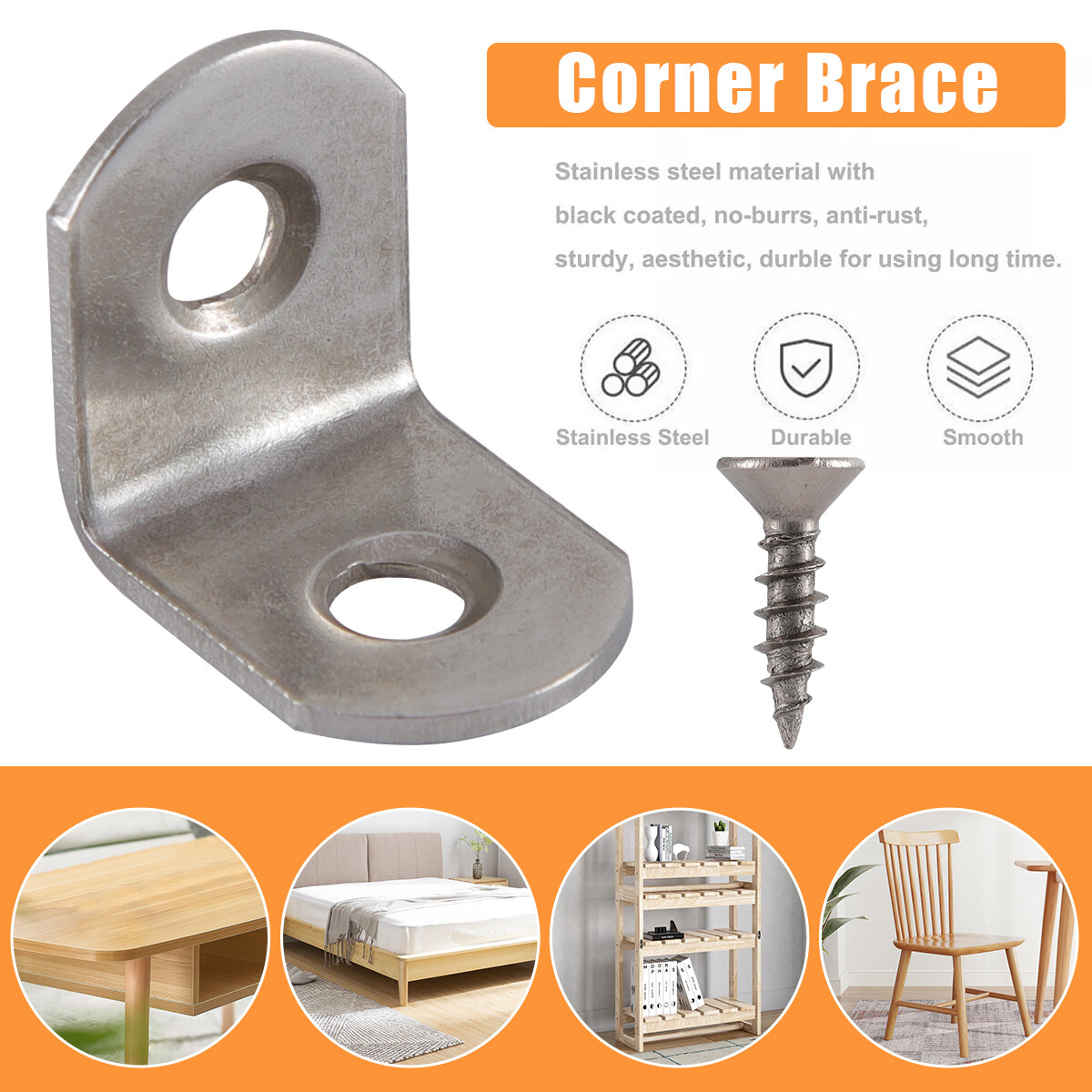 LOT Black L Bracket Corner Brace Sets Stainless Steel Home 90 Degree Right Angle