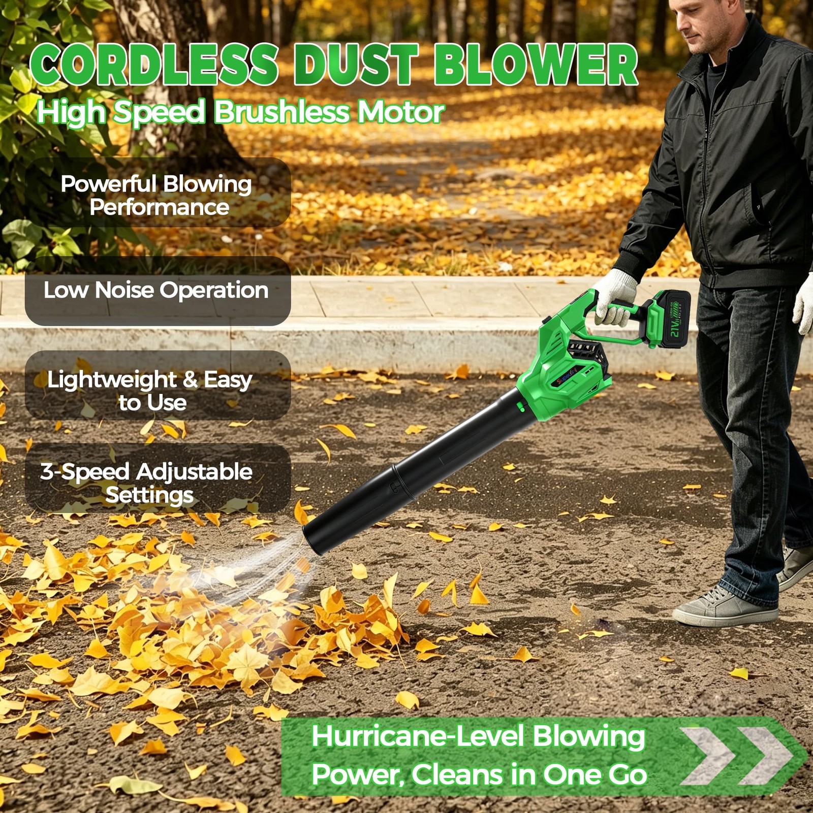 SUPEAIR Leaf Blower Cordless with 2 Batteries and Charger, 750CFM 668-Green