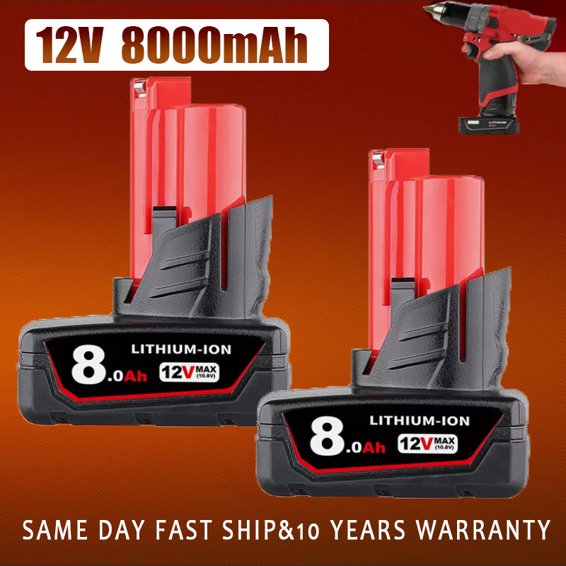 2Pack For Milwaukee For M12 Battery LITHIUM Extended Capacity 48-11-2460 8000mAh