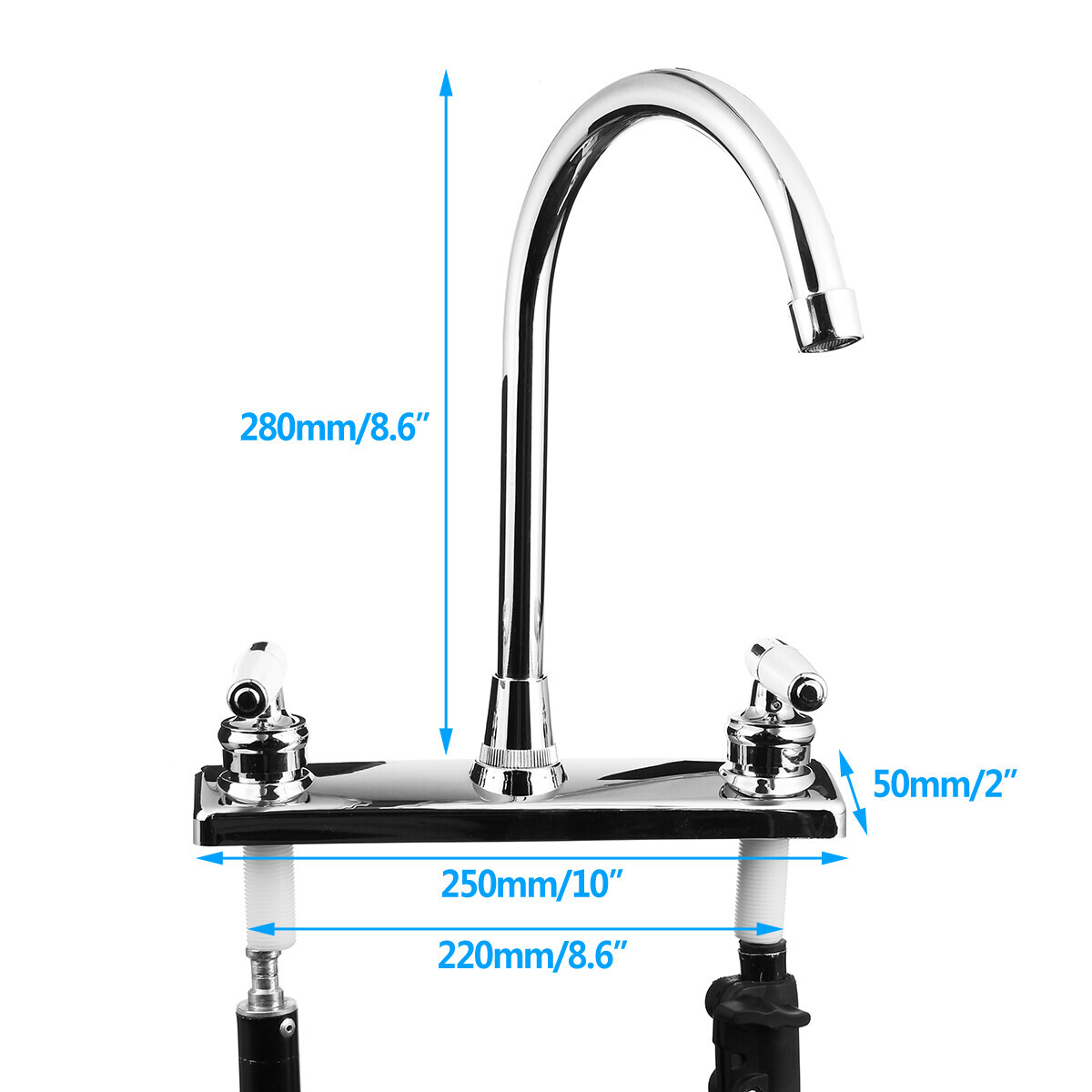 High Arc 2-Handle Standard Kitchen Sink Faucet Mixer Tap in Plastic For Home RV