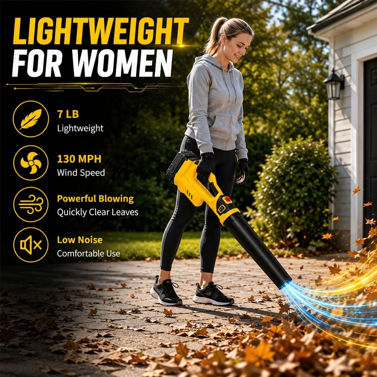 Cordless Leaf Blower 550CFM 130MPH 6 Speed Electric Lawn Blower with 2 Batteries