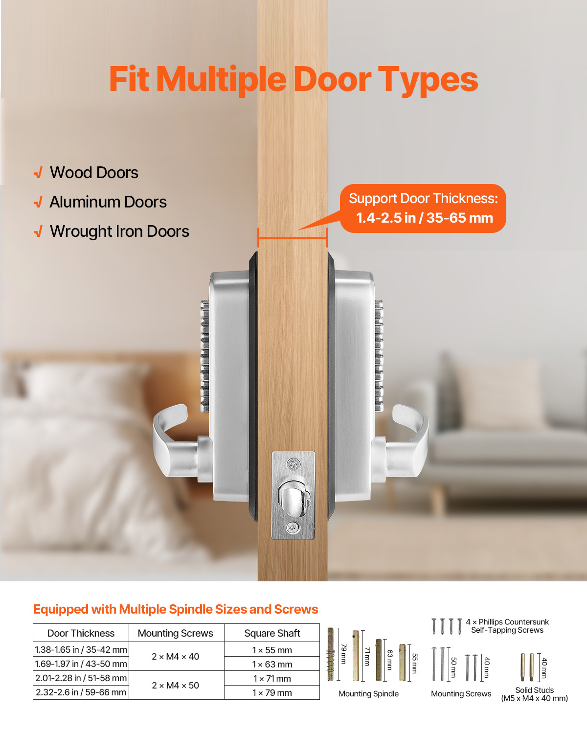 Mechanical Keyless Entry Door Lock 14 Key Mechanical Keypad Lock for Home Sliver