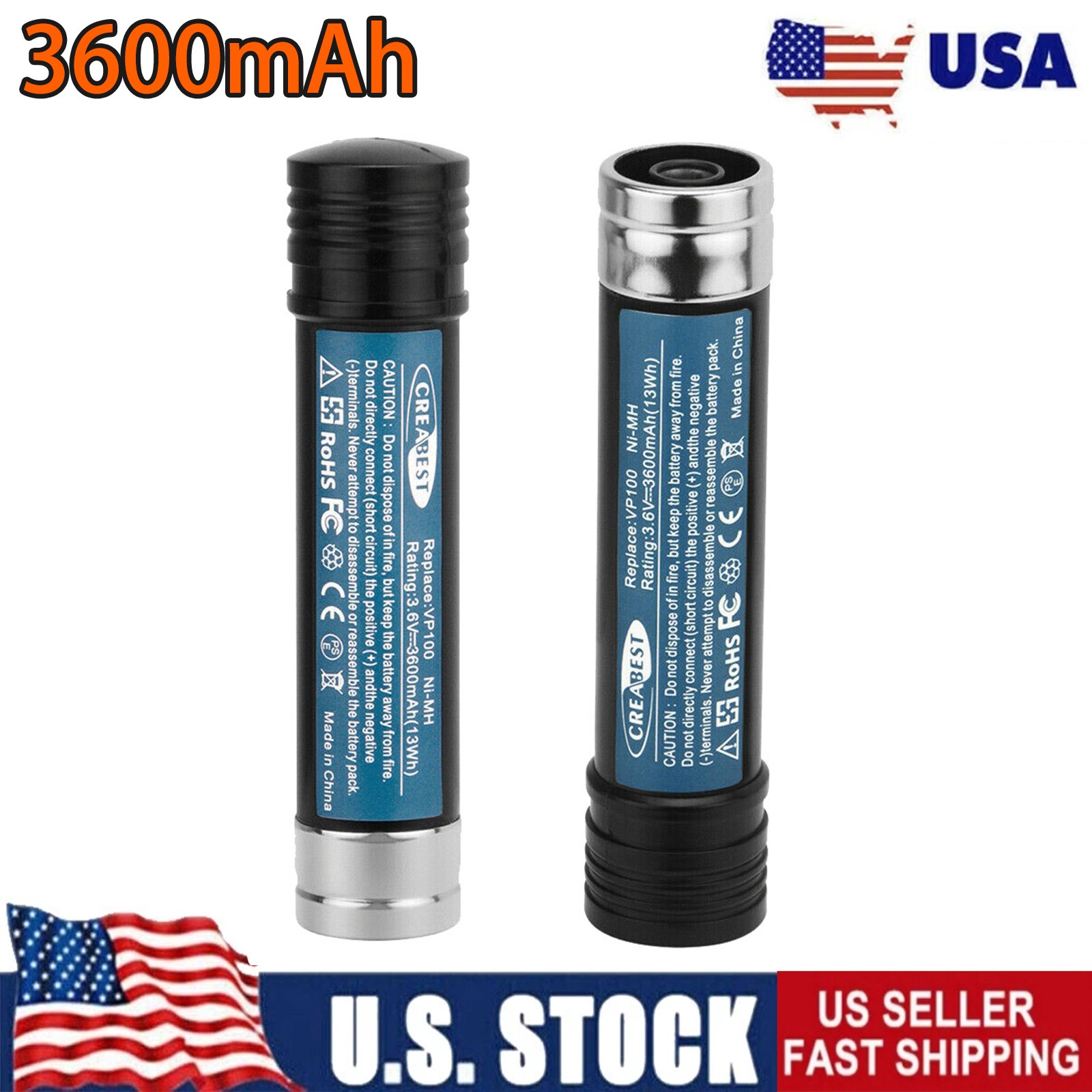 2Pcs 3.6V 3.6AH Ni-MH Battery For Black&Decker S100,S110,VP368,VP650,VP321,VP230