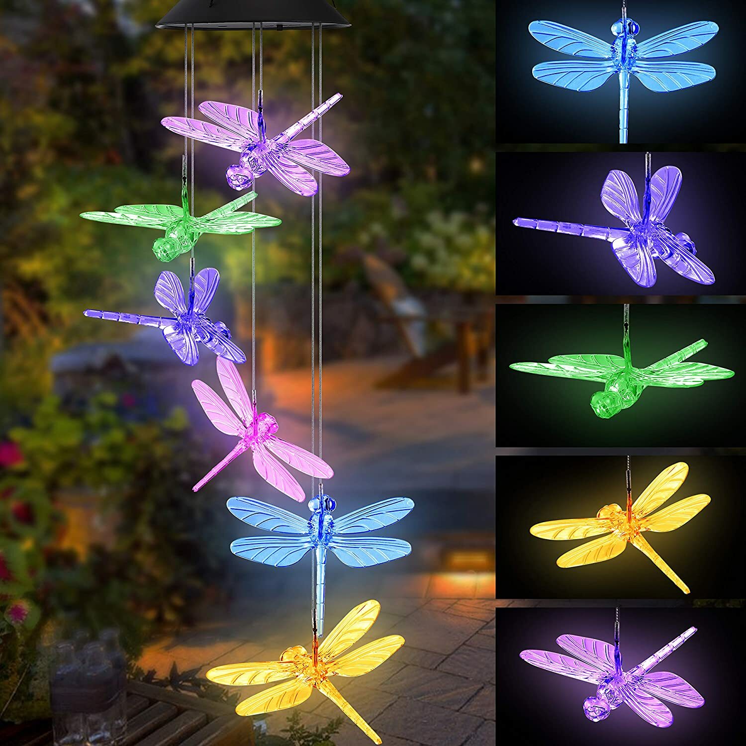 Solar LED Wind Chimes Colour Changing Lights Hanging Light Garden Outdoor Decor