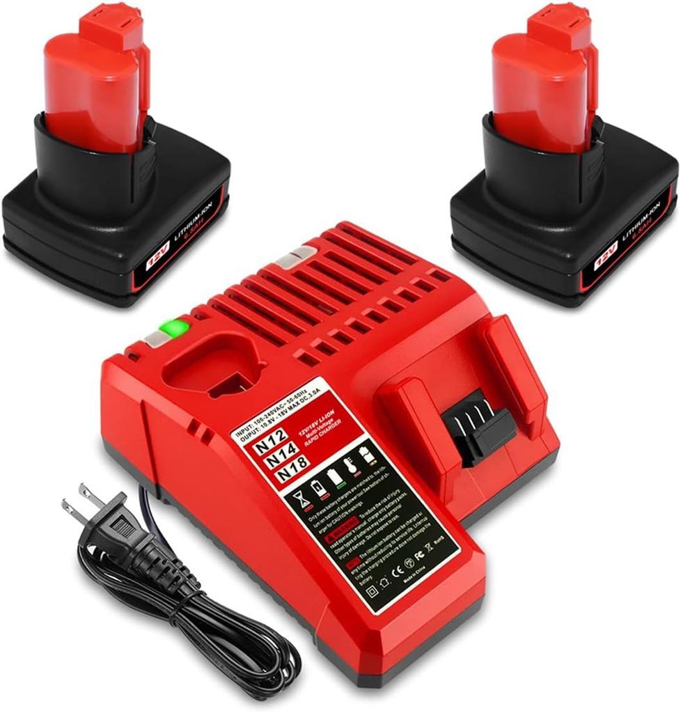 2 PACK 6.5AH for Milwaukee 12V M12 6Ah Battery with Charger Combo 48-11-2460