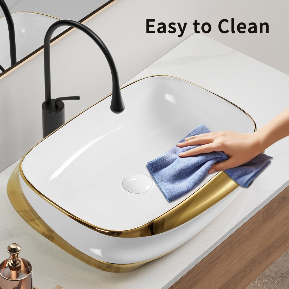 24X17 Ceramic Bathroom Vessel Sink Above Counter Modern Vanity Art Basin Gold