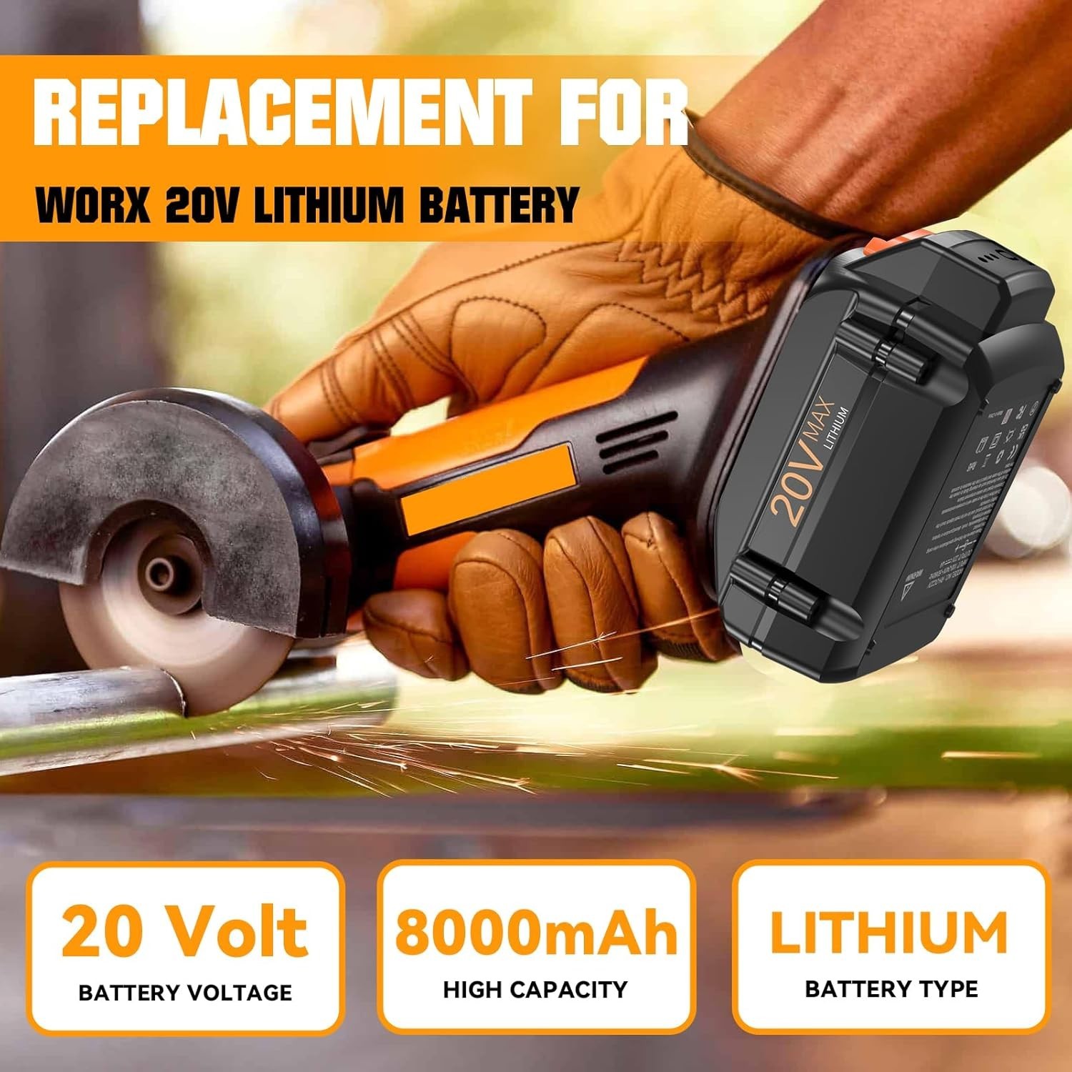 2PACK 8.0Ah For WORX 20V 8AH MAX Extend Lithium-Ion Battery WA3525 WA3575 WA3520