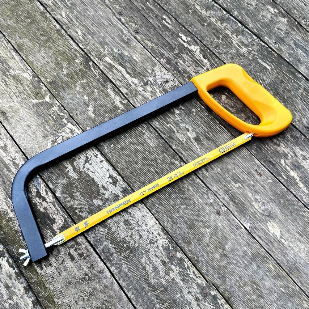 12in. High-Tension Hacksaw Frame with 24 TPI Bi-metal Blade, Hand Saw Suitable