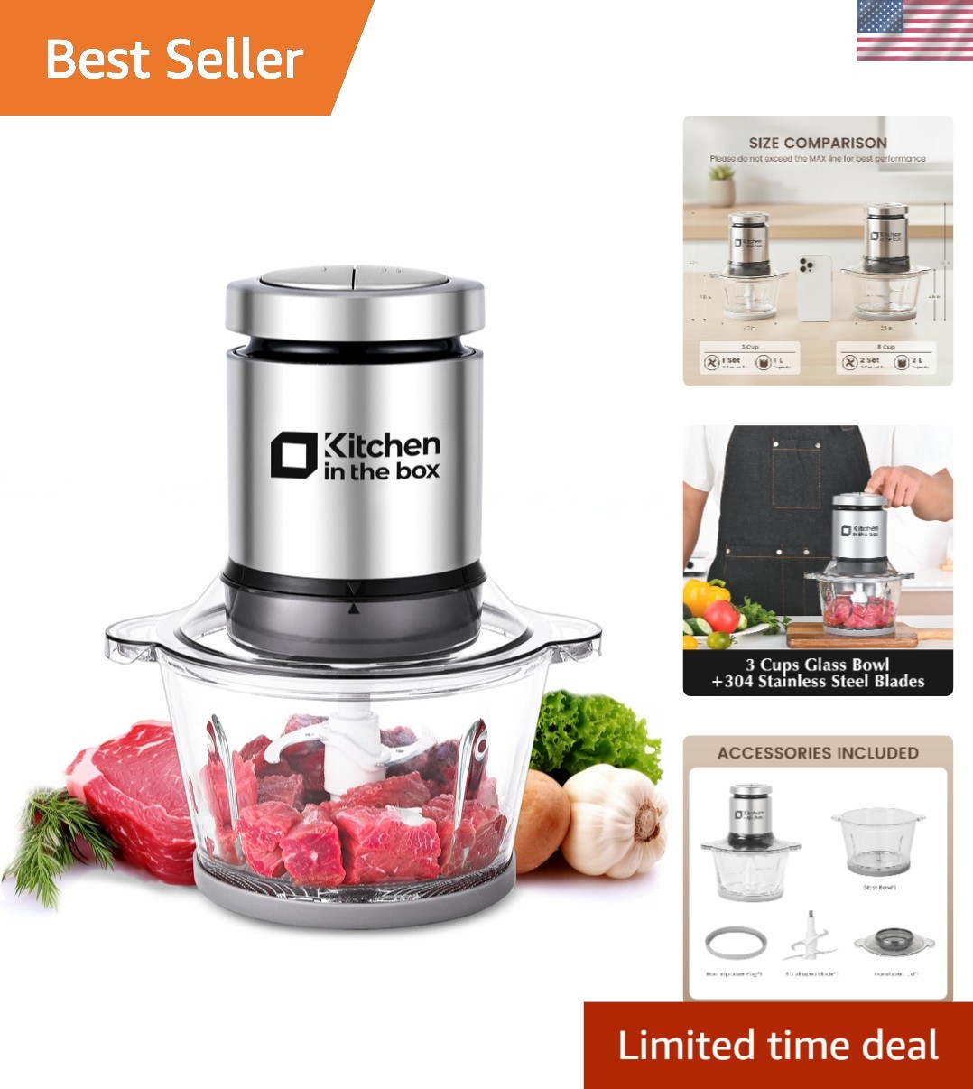 400W Chopper & Grinder – Easy Clean with Dishwasher-Safe Parts & Non-Slip Base