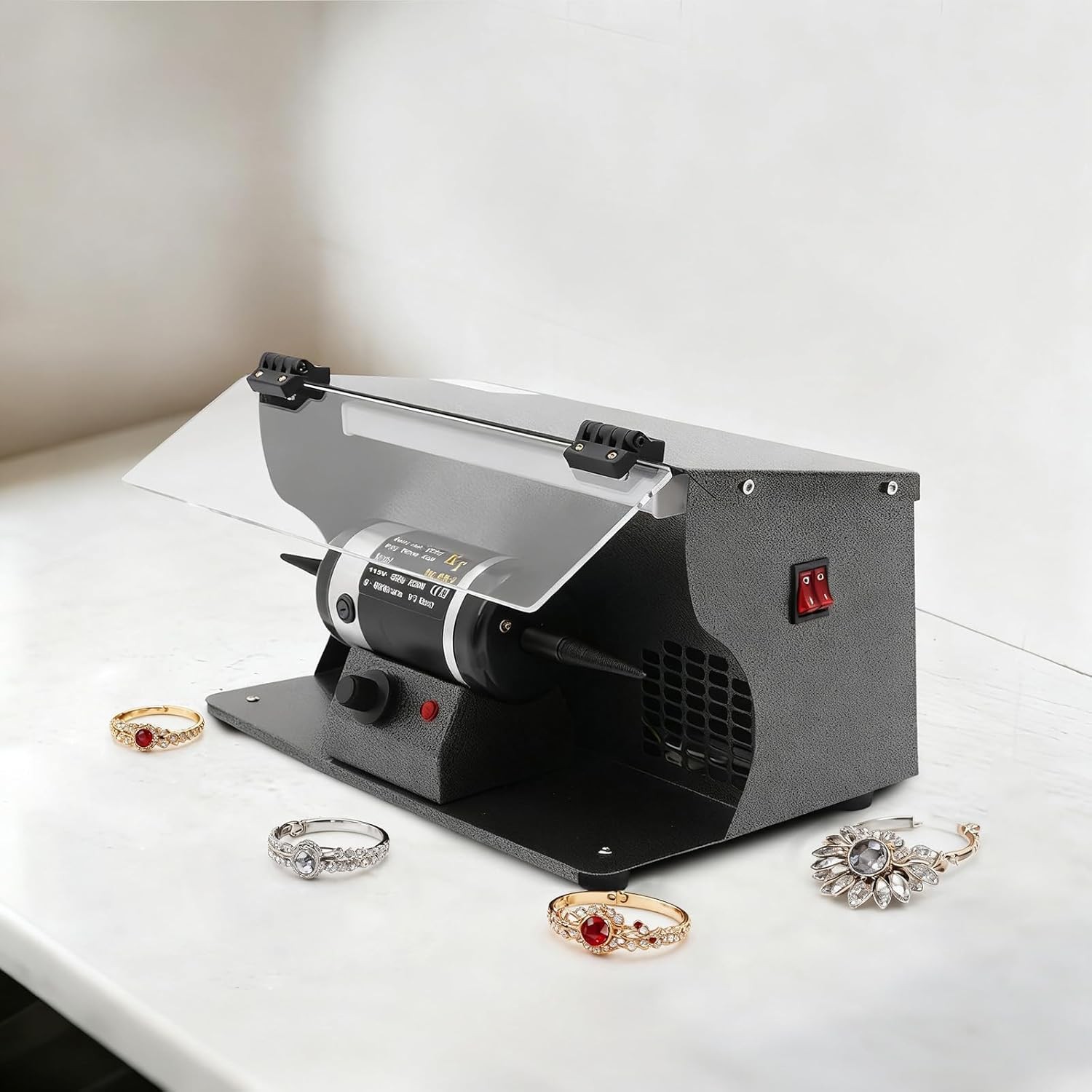 200W Bench Polisher with Dust Collector, Adjustable 0-8000 RPM