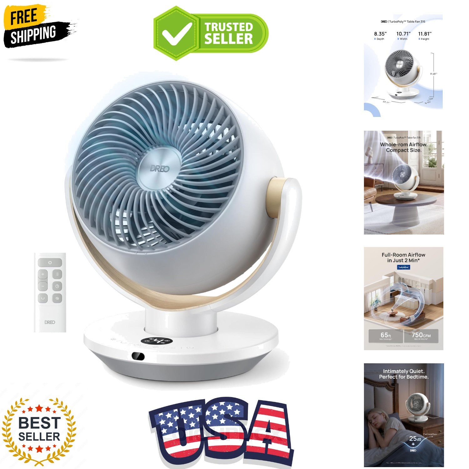 Fan for Bedroom, Desk s with Remote, 11 Inch Table Fan for Whole Room, 65ft P…