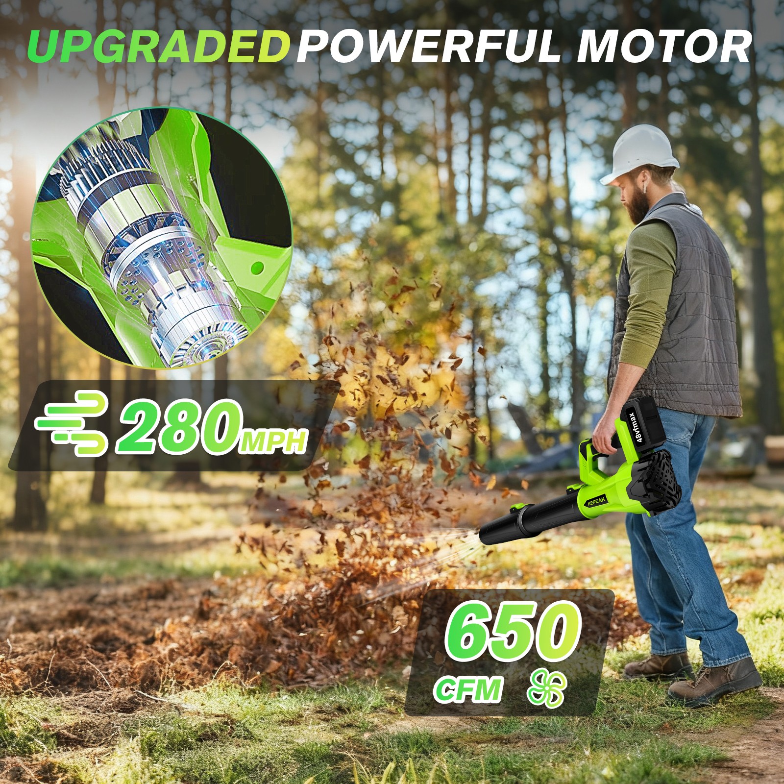 440W Cordless Leaf Blower 6 Speed Electric Handheld Leaf Blower With 2 Batteries