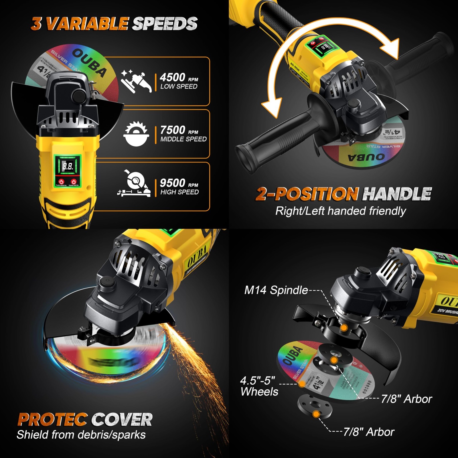 Cordless Angle Grinder For Dewalt 20V MAX 4-1/2″5″ Brushless 22PCS Accessory Kit