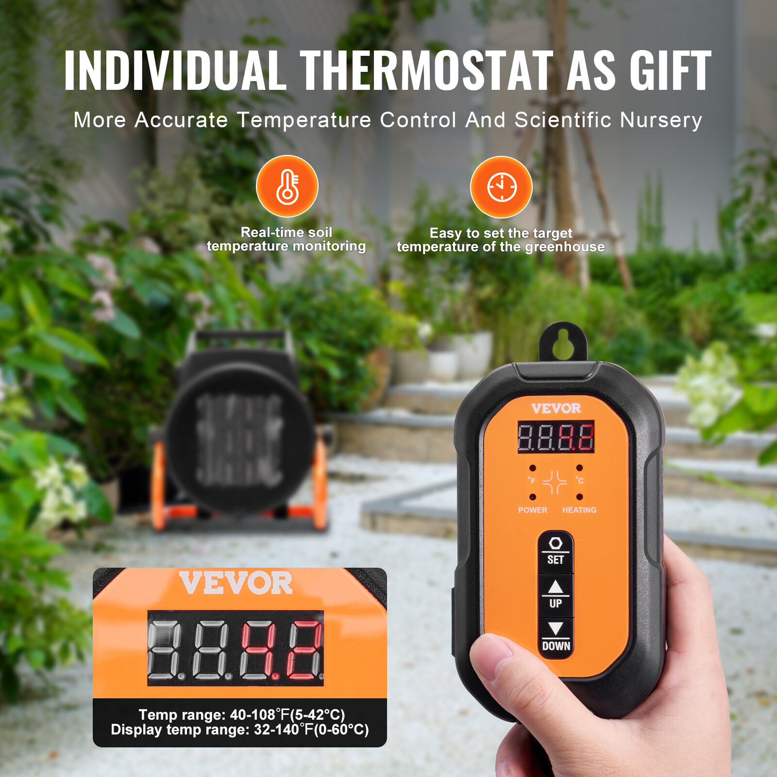 VEVOR 1500W Greenhouse Heater Thermostat PTC Fast Heating Overheat Protection