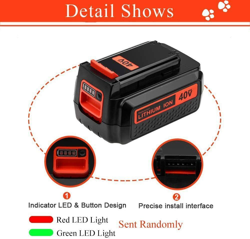40V MAX Lithium Ion Battery 4.0Ah for Black & Decker 40Volt LBXR36 LBX2040 LBX36